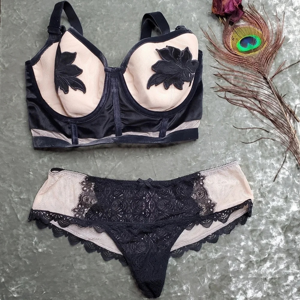 Victoria's Secret Floral Velvet Demi Set